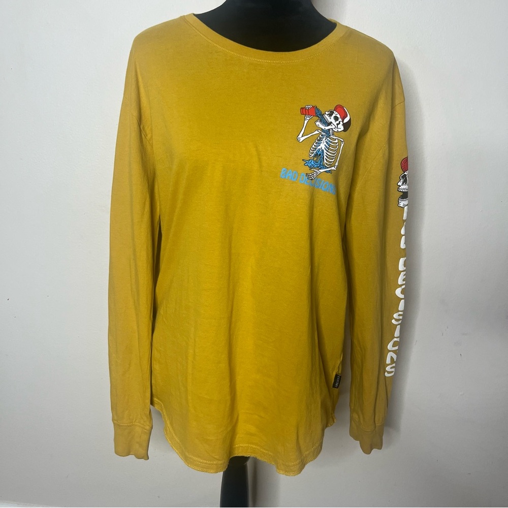 Dikotomy‎ Men’s Yellow Skeleton Graphic Crewneck Long Sleeve Tee Shirt Sz L